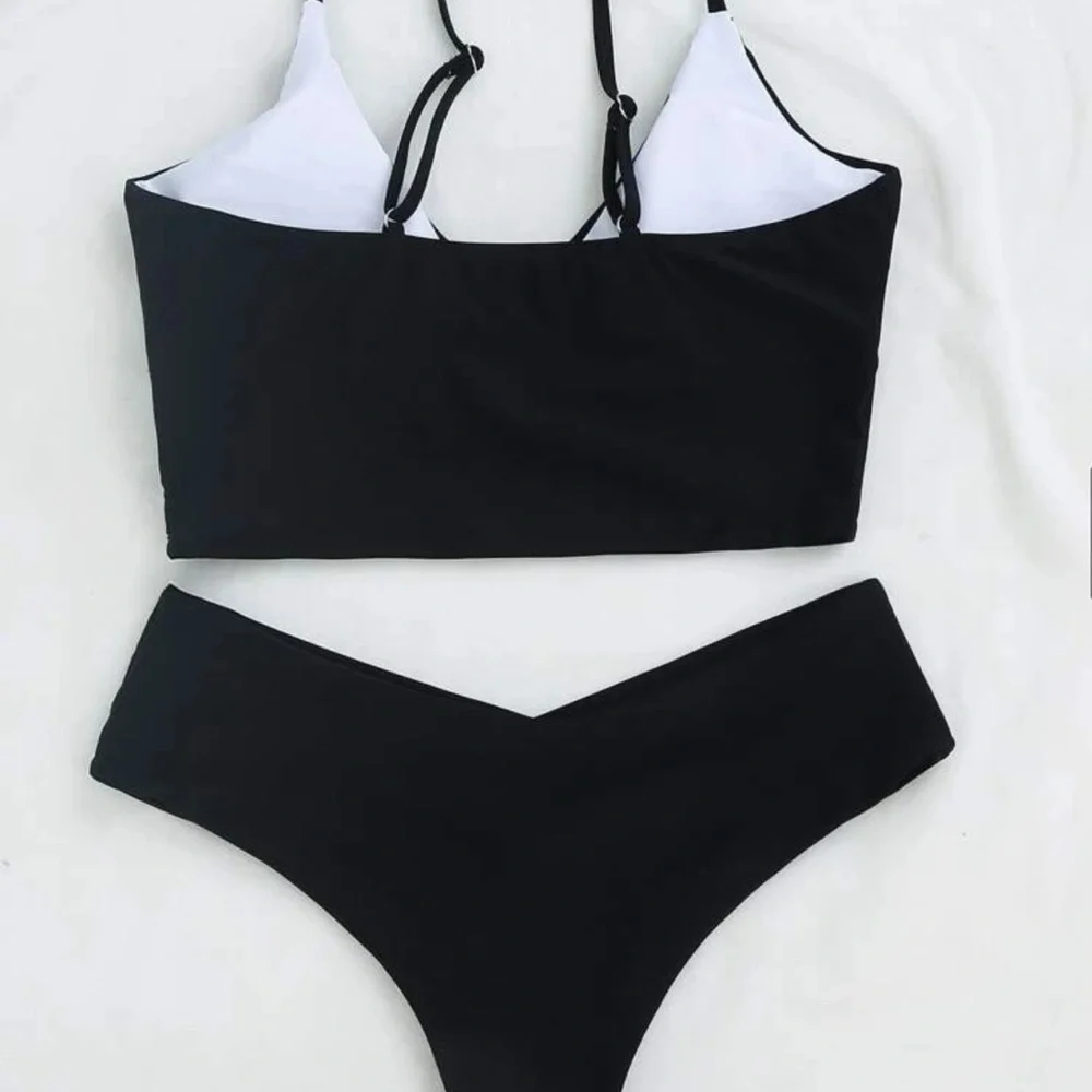 Boho v neck surplice bikini cheeky fit beach swim suit black - Picture 2 of 16